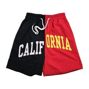 Mens Romwe Colorblock California Athletic Shorts Small Red Black